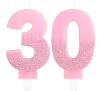 Pink 30th Birthday Candles, Pink Number 30 Candles Frozen Cake Decorations, Pink Frozen Party Candles, Glitter Pink Candle Cake Topper for Women Men Birthday Party Decor Wedding Anniversary Supplies