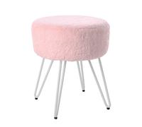 (Pink) 35CM Round Fluffy Velvet Dressing Table Stool Wire Legs