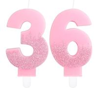 Pink 36th Birthday Candles, Pink Number 36 Candles Frozen Cake Decorations, Pink Frozen Party Candles, Glitter Pink Candle Cake Topper for Women Men Birthday Party Decor Wedding Anniversary Supplies