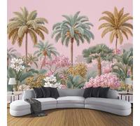 Pink 3D Wall Mural Palm Trees In The Middle Ages Print Premium Non Woven Photo Wallpaper Wall Murals,Creative Countryside Flowers Poster Picture Design for Bedroom Living Room Decoration 200 x 150 cm