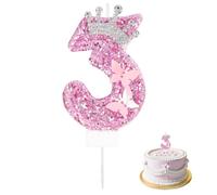 Pink 3rd Birthday Candles, Number 3 Candle, Princess Cake Topper Decoration for 3rd Birthday, Pink Cake Candle for Girls, Number Candles for Cakes, Wedding Anniversary Cake Decoration (Number 3)