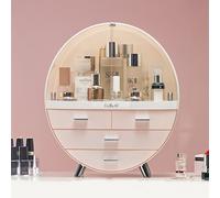 (Pink-4 Drawer) Cosmetic Jewelry Box Drawers Dressing Table Makeup Storage Organiser Dustproof