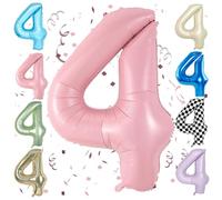 Pink 40 Inch Number 4 Balloon,Large Self Inflating Pastel Pink Foil Number Balloons 0-9 for Boys Girls,Digit Four Balloons for 4th Birthday Party Decorations Supplies