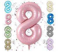 Pink 40 Inch Number 8 Balloon,Large Self Inflating Pastel Pink Foil Number Balloons 0-9 for Boys Girls,Digit Eight Balloons for 8th Birthday Party Decorations Supplies