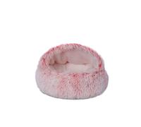 (Pink, 40cm/15.75in) Warm Pet Cat Cave Bed Hooded Donut Cozy Soft Plush Puppy Mat Self Warming Nest