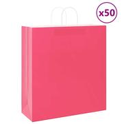 vidaxl Kraft Gift Paper Bags 50 Pcs - Pink - 45x17x48 cm - Durable Recyclable Packaging with Handles - Eco-friendly Shopping/Party/Takeaway Bags - Customize & Personalize