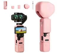 [Pink - 5-in-1 Kit] Protective Silicone Case for DJI Pocket 4 Pro, Hollowed-Out Cooling Gimbal Guard Cover Accessories with Screen Protector Cap, Lens Cover & Lanyard