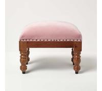 HOMESCAPES Blush Pink Velvet Footstool 50 x 30 cm Rectangular Pouffe on Solid Wood Legs 40 cm Tall Ottoman Style Upholstered Footrest