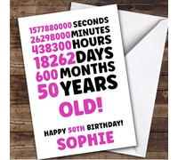 Pink 50th Birthday Card Personalised Seconds Minutes Hours Days | Custom Card Personalised Cards, For Anyone, Milestone Birthdays, Birthday, 50th