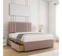 (Pink, 5ft King (with Mattress))) Florence Plush Velvet Divan Double Bed with 2 Storage Drawers 24” Headboard Mattress