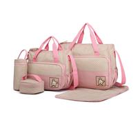 (Pink) 5pc 2-Tone Baby Changing Bag Set | Nappy Bag Set