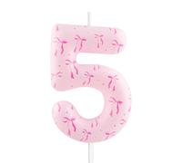 Pink 5th Birthday Candle Bow Number 5 Candle Cake Topper Cupcake Decorations Happy Birthday Bowknot Cute Themed for Girls Anniversary Celebrations Sweet Party Supplies