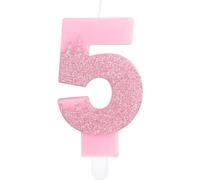 Pink 5th Birthday Candles, Pink Number 5 Candles, Frozen Cake Decorations, Pink Frozen Party Candles, Glitter Pink Candle Cake Topper for Girls Boys Birthday Party Decor Wedding Anniversary Supplies
