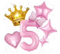 Pink 5th Birthday Decorations for Girl,Number 5 Balloons 5th Birthday Balloon Set Princess Crown Bow Balloon Party Decoration for 5 Year Old Girl