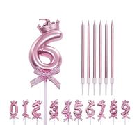 Pink 6 Candle 6th Birthday Candles for Cake, Pink Number Candle 6 Happy Birthday Candles 6th Birthday Cake Candles Cake Topper for Girls Birthday Wedding Anniversary Cake Decorations