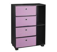 (Pink) 6 Section Small Side Unit Wooden Bookcase Drawer