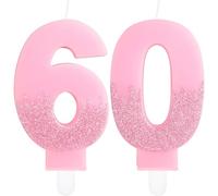 Pink 60th Birthday Candles, Pink Number 60 Candles Frozen Cake Decorations, Pink Frozen Party Candles, Glitter Pink Candle Cake Topper for Women Men Birthday Party Decor Wedding Anniversary Supplies