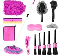 Pink 62" Car Wash Brush with Long Handle,Chenille Microfiber Car Wash Mop Sponge Mitt,Windshield Window Squeegee,Wheel Brush,Car Detailing Brushes,Car Duster,Towel,Car Cleaning Kit for Cars RV Truck