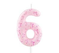 Pink 6th Birthday Candle Bow Number 6 Candle Cake Topper Cupcake Decorations Happy Birthday Bowknot Cute Themed for Girls Anniversary Celebrations Sweet Party Supplies