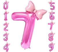 Pink 7 Balloon Number bow Balloons, 40 Inch Pink Number Balloons Mini Bow Balloon for Pinks 7th Birthday Decorations Princess Western Cowgirl Theme Birthday Party Decorations Supplies
