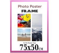 Pink 75x 50 cm Poster Frames - 75 x 50 cm Frame- Large MDF Wooden Frames 75x50cm - Both Ways Wall Hanging Wall Gallery Living Room Poster Picture Frame With Styrene Shatterproof Perspex Sheets