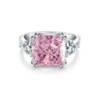 (pink, 8) Tancise 6 Colors S925 Sterling Silver Ring Women's 5 Carat Square Ice Cut High Carbon Diamond