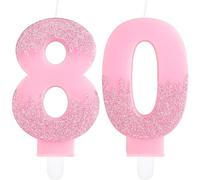 Pink 80th Birthday Candles, Pink Number 80 Candles Frozen Cake Decorations, Pink Frozen Party Candles, Glitter Pink Candle Cake Topper for Women Men Birthday Party Decor Wedding Anniversary Supplies