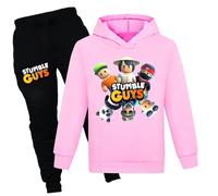 (Pink, 9-10 Years) Kids Stumble Guys Pullover Hoodies And Sweatpants 2 Piece Outfit Set Jogging Tracksuit Sweatshirt Set For Boys Girls Chork