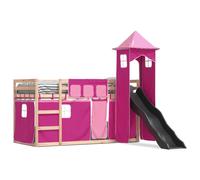 vidaXL Bunk Bed without Mattress with Slide and Curtains Pink 90x190 cm Single