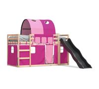 (pink, 90 x 200 cm) vidaXL Bunk Bed with Slide and Curtains Bed Frame Kids Twin Sleeper Loft Bed