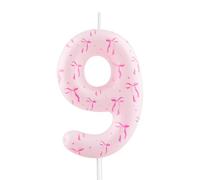 Pink 9th Birthday Candle Bow Number 9 Candle Cake Topper Cupcake Decorations Happy Birthday Bowknot Cute Themed for Girls Anniversary Celebrations Sweet Party Supplies
