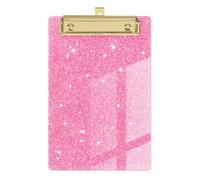Pink A6 Glitter Clipboard, Plastic Acrylic Confetti Clip Board with Gold Metal Clip, Standard 6'' x 4'' Mini Cute Clipboard for Classroom, Teacher, Office, School & Women