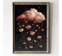 Pink Abstract Cloudy Wall Art Dark Academia Flower Print Abstract Sky Painting Rain Flower Poster Vintage Sky Black and White Wall Art Dark Rain Cloud Painting Moody Botanical Print 16x24in No Frame