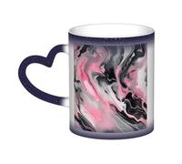 Pink Abstract Ink Marble Gray Artistic Print Mystical Color Changing Mug, Black to White Thermal Mug for Coffee Tea Home Office