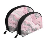 Pink Abstract Ink Marble Gray Artistic Print Shell-Shaped 2-Piece Makeup Bag Set Travel Cosmetic Organiser Stylish Storage for Beauty & Gifts for Women Girls