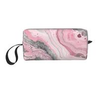 Pink Abstract Ink Marble Gray Artistic Printed Makeup Bag with Handle, Lightweight Portable Cosmetic Organiser for Travel, Gym & Daily Use â€“ Gift for Women Girls