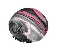 Pink Abstract Marble Gray Artistic Print Reusable Spa Salon Shower Cap For All Hair Lengths With Lining Elastic Band