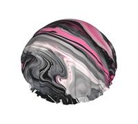 Pink Abstract Marble Gray Artistic Print Shower Cap, Shower Cap for Women Reusable, Waterproof Bath Cap,Quick Drying Bath Hair Cap
