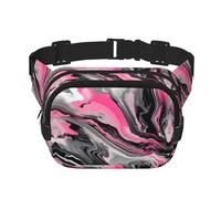 Pink Abstract Marble Gray Artistic Print Square Double Layer bag Waist Bag Trendy Pack Travel Bag with Adjustable Bel, Black, One Size