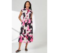 Pink Abstract Print Pleated Skirt Zip Front Midi Dress Principles Pink 14