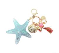 Pink Acrylic Starfish Keychain with Pearl Beads and Seashell Charm, Elegant Alloy Tassel Key Ring for Women, Small Cute Pendant for Handbag Car Keys Accessory(1)