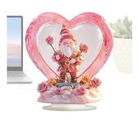 Pink Acrylic - Table Decoration | 2D Acrylic Heart Sign Valentine's Day Creative Gnome Ornament with Flower Pattern for Desk Bedside Table Decoration Gift for