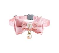 Pink Adjustable Cat Collar with Cat Bow Tie: Breakaway Comfortable Satin Kitten Collar, Adjustable Cat Collar with Bell, Cute Lace Bow Beads for Cats/Small Dogs (Ideal for Valentine's & Xmas) (D)