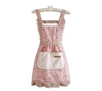 Pink Adjustable Chef Apron Floral Pretty Vintage tabards for Women with Pockets - 1940s Style wrap around kitchen aprons,Waterproof Canvas Cooking Apron for Baking,Restaurant,Bistro,BBQ,Gardening