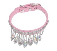 Pink Adjustable Rhinestone Dog Collar for Puppies, PU Leather | Metal Buckle and Ring, Sparkling Crystal Studded Finish, for Small Breeds, Photo Shoots and Events