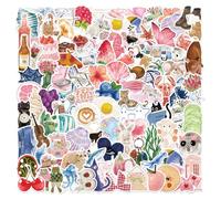 Pink Aesthetic Stickers 100 Pcs, Cute Book Stickers Watercolor Diary Doodle Sticker | inyl Waterproof Sticker for Suitcases, Skateboards, Laptops, Water Bottles, Car, Helmet, Guitar