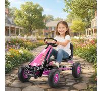 AIYAPLAY Kids Pedal Go Kart, Children Ride on Racer with Adjustable Seat, EVA Tyres, Manual Clutch, Brake, Go Cart for Kids 3-8 Years, Pink