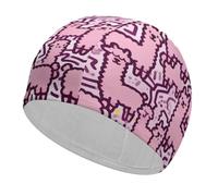 Pink Alpaca Graffiti Swim Cap High Elasticity Anti Slip Waterproof Comfortable Swim Hat Bathing Cap for Men Women