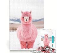 Pink Alpaca in Snow 1000 Piece Jigsaw Puzzles for Adults Teenagers Wise Think Toy Stress Relief Clear Cut (38x52cm)