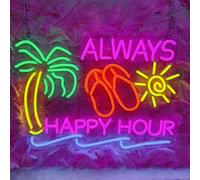 Pink Always Happy Hour Neon Sign LED Dimmable Large Party Light up Neon Signs for Bar Pool Home Pub Club Bedroom Dorm Wall Decor, 16x12In/40x30CM,USB Powered(Dimmable Switch Include)